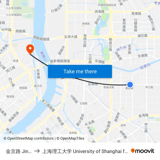 金京路 Jinjing Road to 上海理工大学 University of Shanghai for Science and Technology map