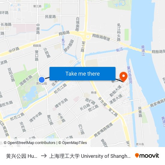 黄兴公园 Huangxing Park to 上海理工大学 University of Shanghai for Science and Technology map