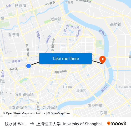 汶水路 Wenshui Road to 上海理工大学 University of Shanghai for Science and Technology map