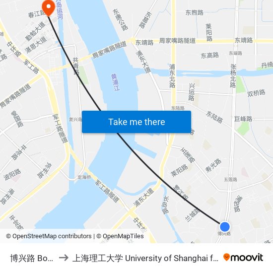 博兴路 Boxing Road to 上海理工大学 University of Shanghai for Science and Technology map