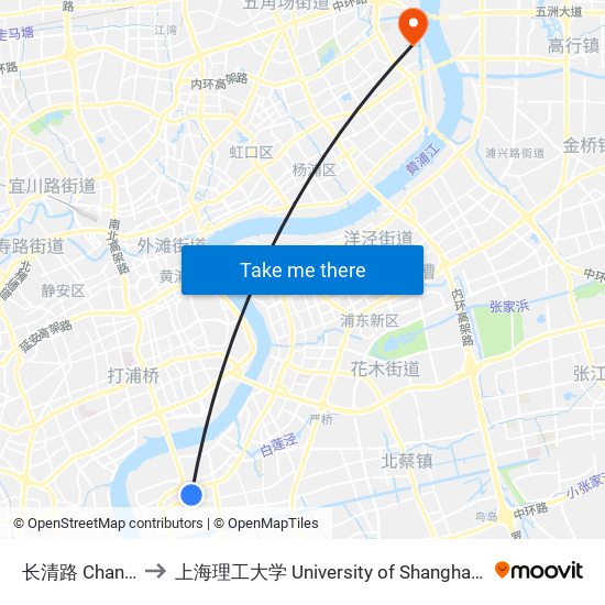 长清路 Changqing Road to 上海理工大学 University of Shanghai for Science and Technology map