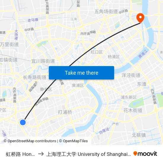 虹桥路 Hongqiao Road to 上海理工大学 University of Shanghai for Science and Technology map