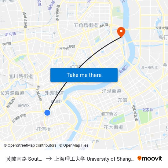 黄陂南路 South Huangpi Road to 上海理工大学 University of Shanghai for Science and Technology map