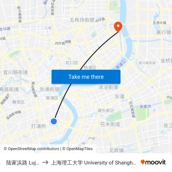 陆家浜路 Lujiabang Road to 上海理工大学 University of Shanghai for Science and Technology map