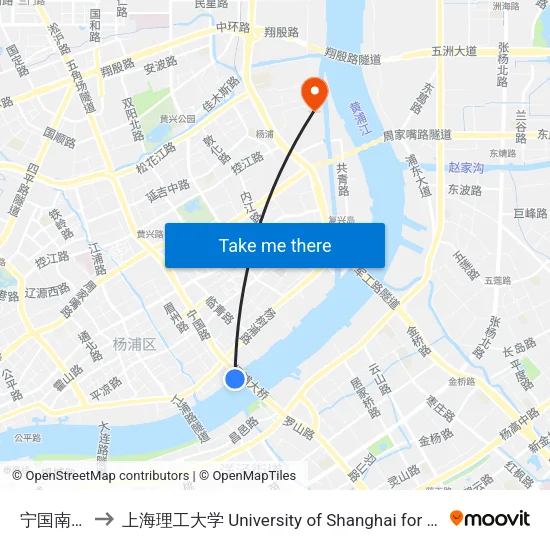 宁国南路渡口 to 上海理工大学 University of Shanghai for Science and Technology map