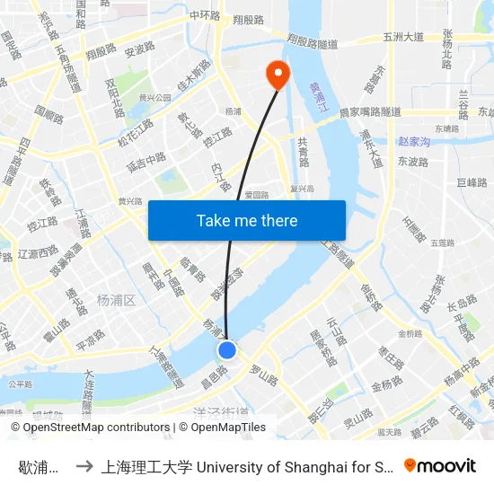 歇浦路渡口 to 上海理工大学 University of Shanghai for Science and Technology map