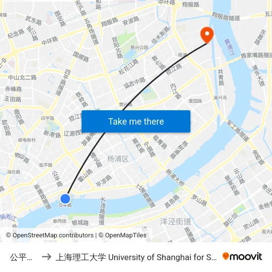 公平路渡口 to 上海理工大学 University of Shanghai for Science and Technology map