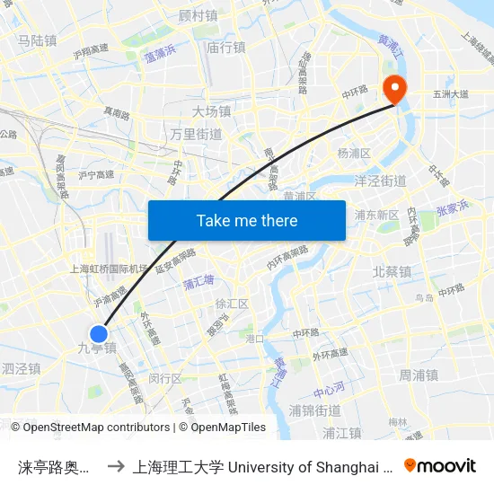 涞亭路奥林匹克花园 to 上海理工大学 University of Shanghai for Science and Technology map