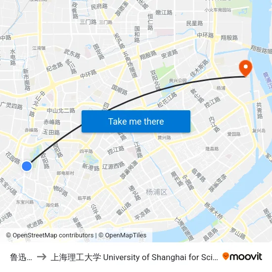 鲁迅公园 to 上海理工大学 University of Shanghai for Science and Technology map