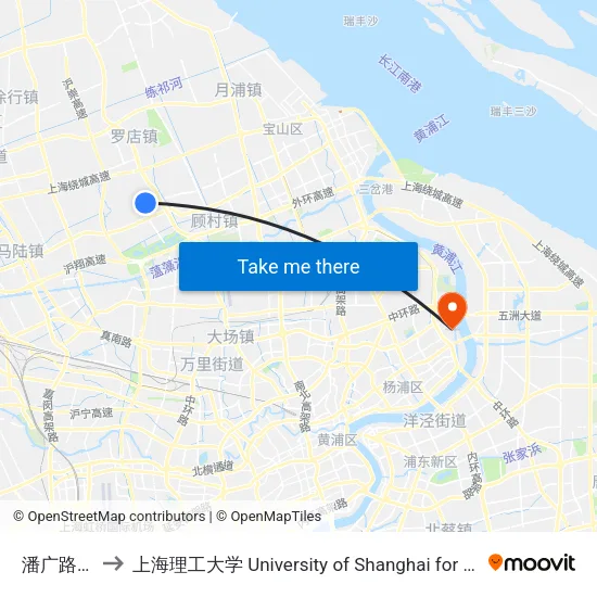 潘广路韶山路 to 上海理工大学 University of Shanghai for Science and Technology map