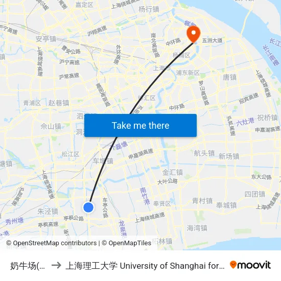 奶牛场(松江区) to 上海理工大学 University of Shanghai for Science and Technology map
