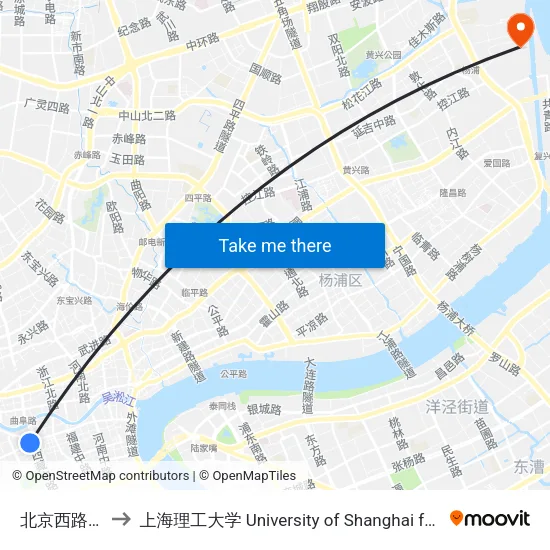 北京西路西藏中路 to 上海理工大学 University of Shanghai for Science and Technology map