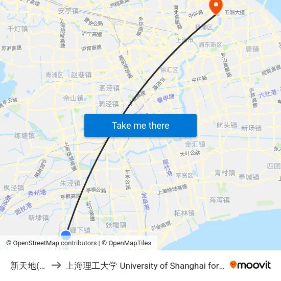 新天地(招呼站) to 上海理工大学 University of Shanghai for Science and Technology map