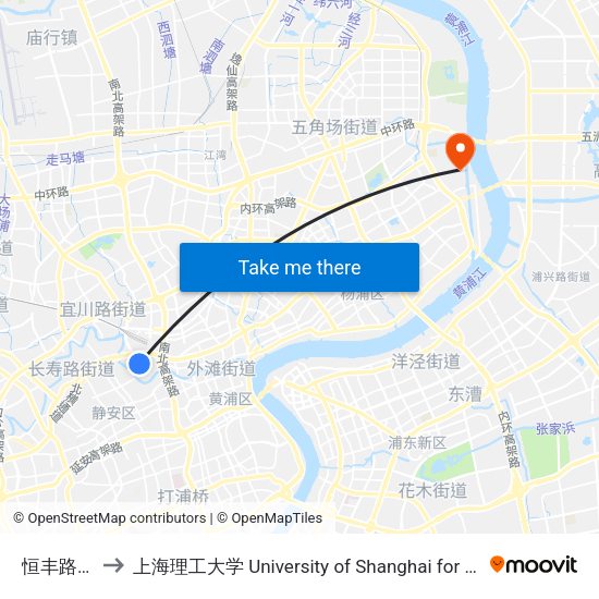 恒丰路汉中路 to 上海理工大学 University of Shanghai for Science and Technology map