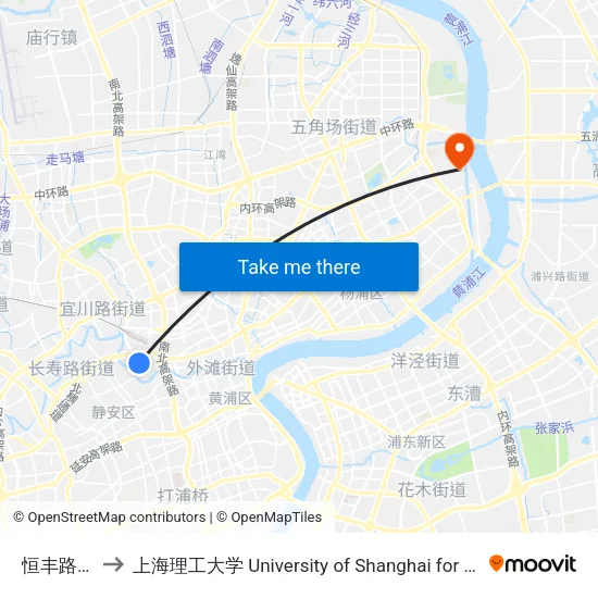 恒丰路汉中路 to 上海理工大学 University of Shanghai for Science and Technology map