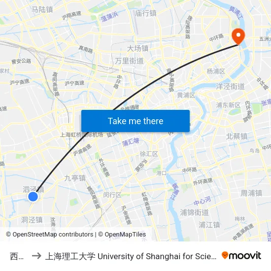 西安路 to 上海理工大学 University of Shanghai for Science and Technology map