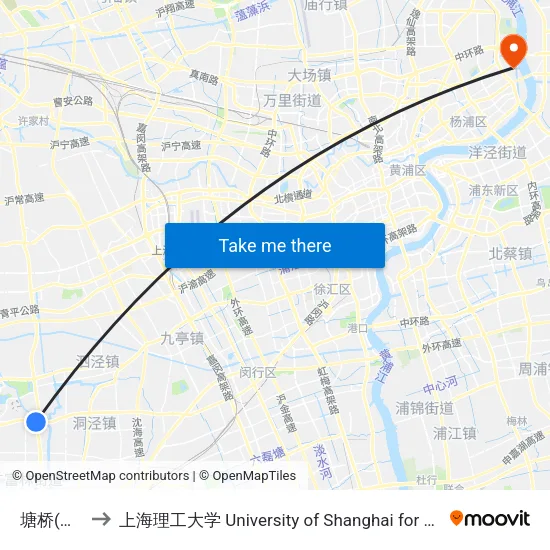 塘桥(松江区) to 上海理工大学 University of Shanghai for Science and Technology map