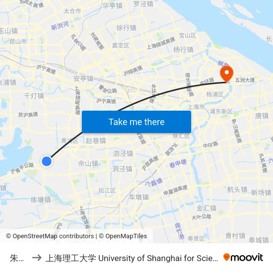 朱家角 to 上海理工大学 University of Shanghai for Science and Technology map