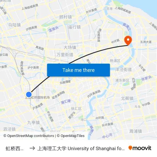 虹桥西交通中心 to 上海理工大学 University of Shanghai for Science and Technology map