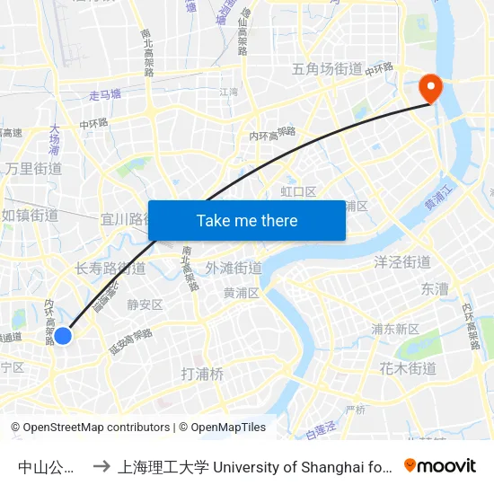 中山公园地铁站 to 上海理工大学 University of Shanghai for Science and Technology map