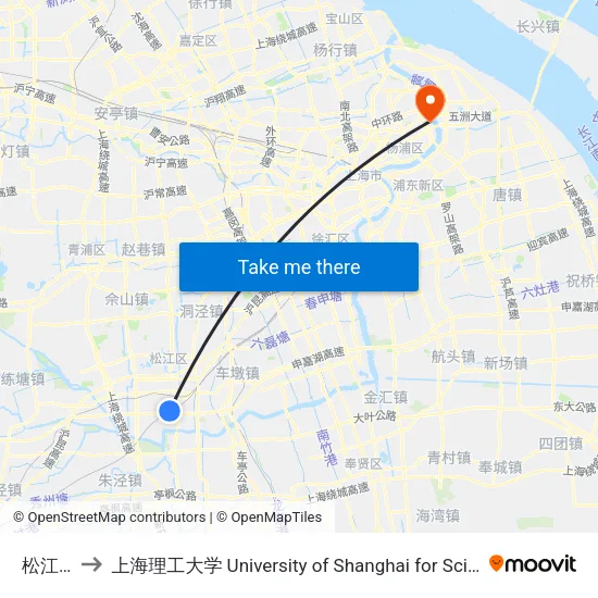 松江南站 to 上海理工大学 University of Shanghai for Science and Technology map