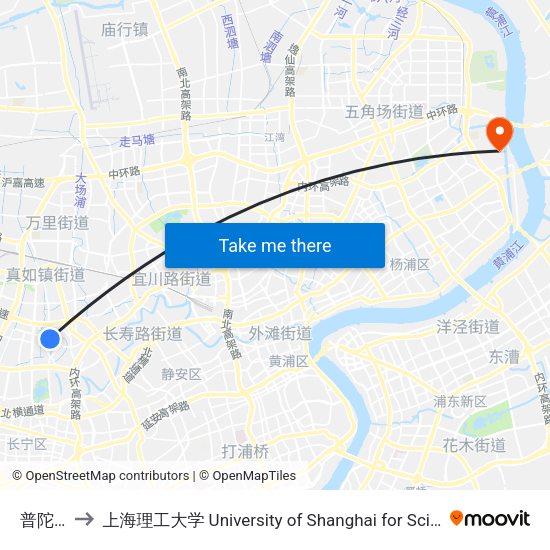 普陀医院 to 上海理工大学 University of Shanghai for Science and Technology map