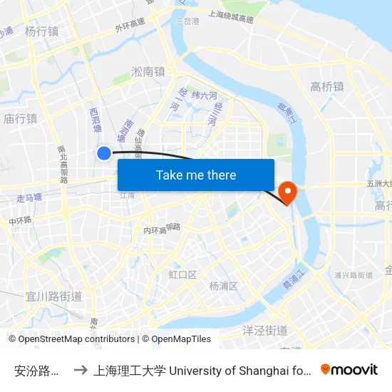 安汾路江杨南路 to 上海理工大学 University of Shanghai for Science and Technology map