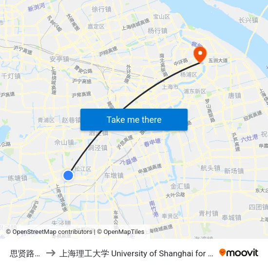 思贤路辰塔路 to 上海理工大学 University of Shanghai for Science and Technology map