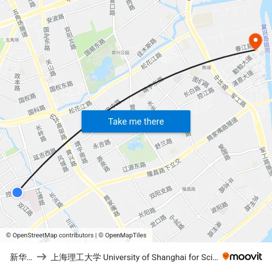新华医院 to 上海理工大学 University of Shanghai for Science and Technology map