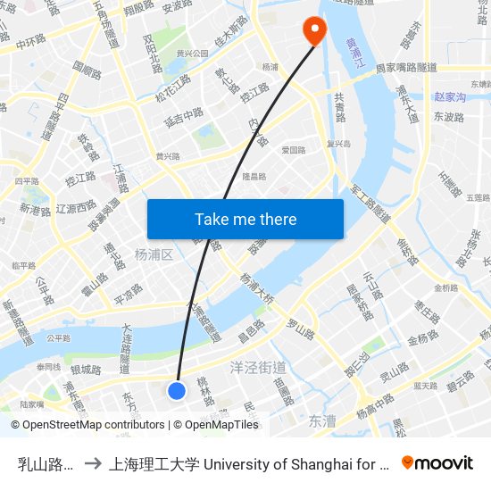 乳山路源深路 to 上海理工大学 University of Shanghai for Science and Technology map