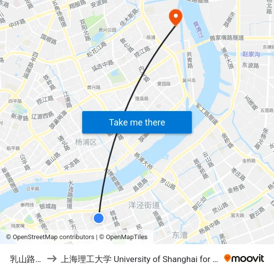 乳山路源深路 to 上海理工大学 University of Shanghai for Science and Technology map