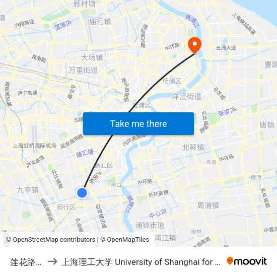 莲花路地铁站 to 上海理工大学 University of Shanghai for Science and Technology map