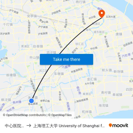 中心医院(金山区) to 上海理工大学 University of Shanghai for Science and Technology map