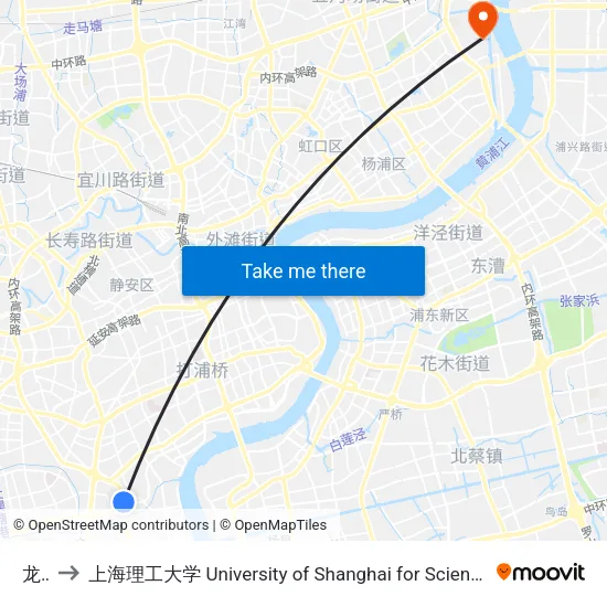 龙华 to 上海理工大学 University of Shanghai for Science and Technology map