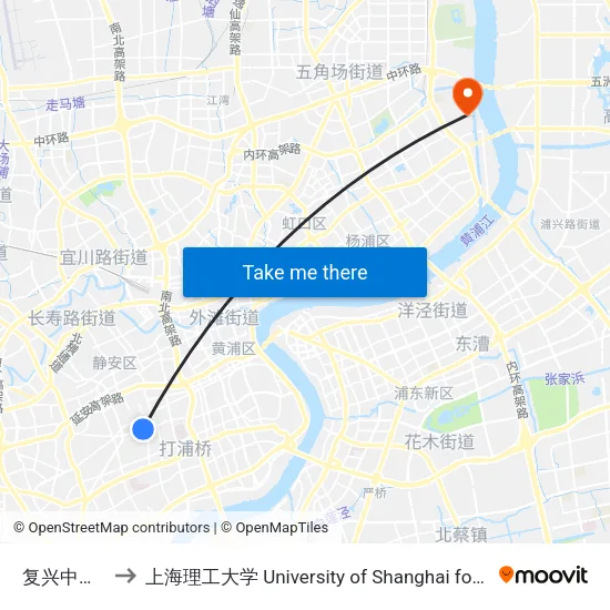 复兴中路汾阳路 to 上海理工大学 University of Shanghai for Science and Technology map