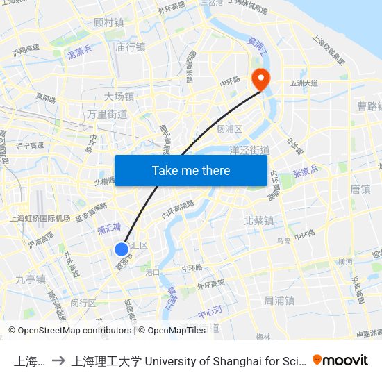 上海师大 to 上海理工大学 University of Shanghai for Science and Technology map