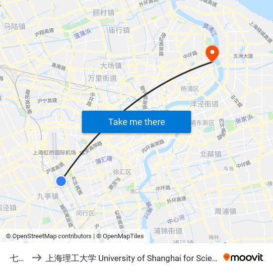 七宝镇 to 上海理工大学 University of Shanghai for Science and Technology map