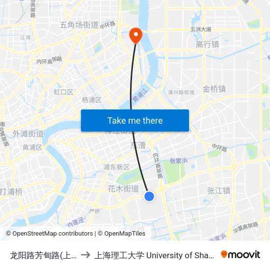 龙阳路芳甸路(上海新国际博览中心) to 上海理工大学 University of Shanghai for Science and Technology map
