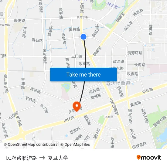 民府路淞沪路 to 复旦大学 map