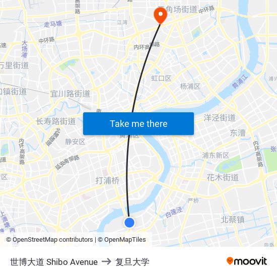世博大道 Shibo Avenue to 复旦大学 map