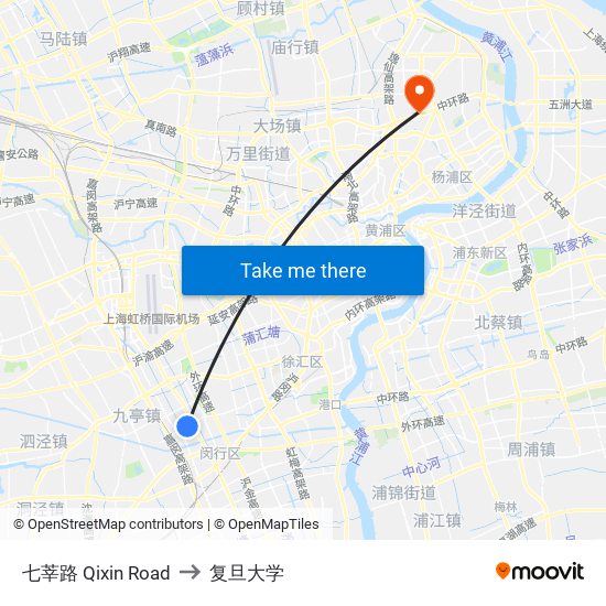七莘路 Qixin Road to 复旦大学 map