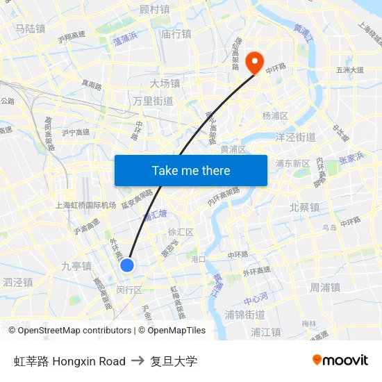 虹莘路 Hongxin Road to 复旦大学 map
