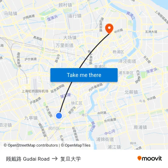 顾戴路 Gudai Road to 复旦大学 map