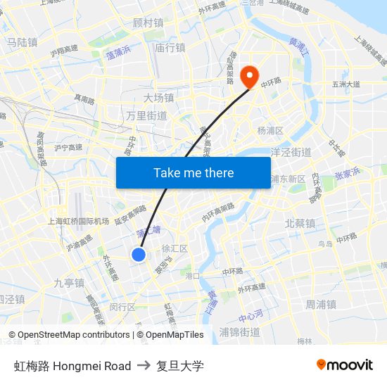 虹梅路 Hongmei Road to 复旦大学 map