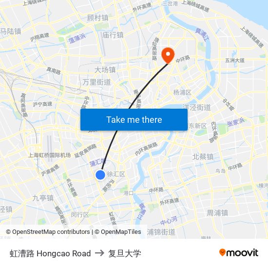 虹漕路 Hongcao Road to 复旦大学 map