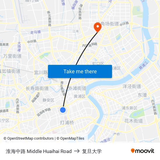 淮海中路 Middle Huaihai Road to 复旦大学 map