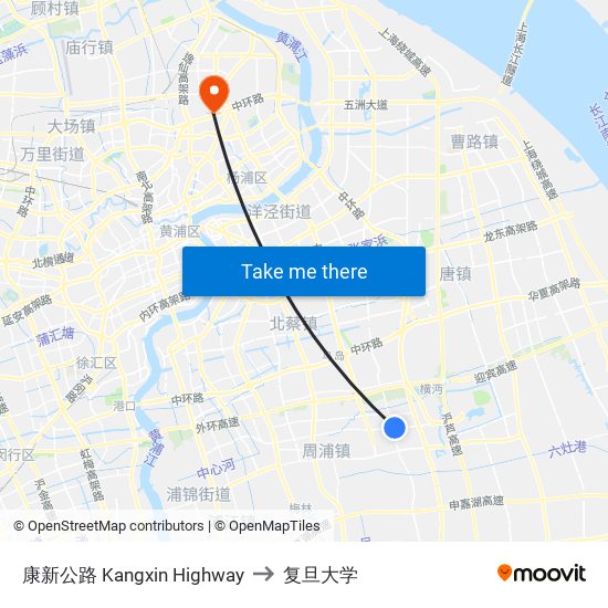 康新公路 Kangxin Highway to 复旦大学 map