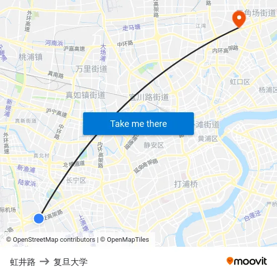 虹井路 to 复旦大学 map