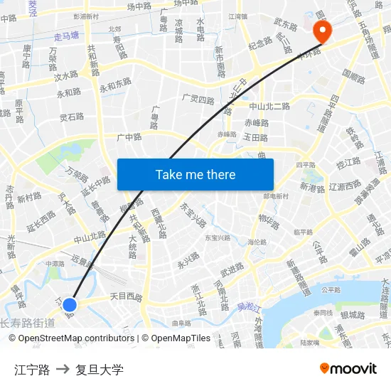 江宁路 to 复旦大学 map