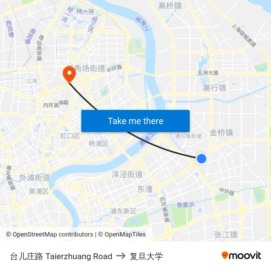 台儿庄路 Taierzhuang Road to 复旦大学 map